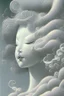 Placeholder: fuzzy, diffused, cloudy and blurred woman face, half view, greyish colors, by artist "gilded melted bubblewarp";by artist "erte";by artist "michelangelo da vinci";by artist "lalique";by artist "hector guimard" ;character design by artist "emshwiller sol";by artist "fan ho"