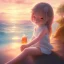 Placeholder: Little girl day, sunny, relaxing, sea, trees, real details anime style, realistic, glowing beach