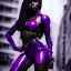 Placeholder: full body shot, masterpiece, best quality,dark skin, sparkling eyes, fluorescent skin,purple-dark makeup, gangsta, armed ,highly detailed body, sun light, 4K, RAW, high contrast, realistic details, 24mm , depth of field ,futuristic,