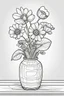 Placeholder: outline art for cute flower in vase at the kitchen coloring pages with which, White background. sketch style, clean line art, white background, no shadow and clear