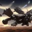 Placeholder: Armored Core machine robot fight another Armored Core fly in the sky in the desert with beside the ocean where you can see the space in the sky with twilight on the horizon, 4k resolution