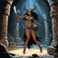 Placeholder: [art by Ray Harryhausen] Kalypso, daughter of Khali the terrible goddess, is a dark pagan nymph. She is demonstrating her powers in a chamber of a dungeon