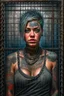 Placeholder: Portrait of a beautiful tattooed voluptuous terrified prisoner chained and collared in the small dim cell. Luis Royo, Jeremy Mann, hyper-detailed, hyperrealistic, digital art, detailed background, dark fantasy, cinematic, vibrant pastel colours