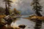 Placeholder: Cloudy day, lake, rocks, begginer's landscape, 2000's sci-fi movies influence, friedrich eckenfelder, and willem maris impressionism paintings