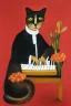 Placeholder: cat playing piano in style of frida kahlo painting