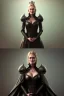 Placeholder: Cersei Lannister as evil queen in black leather coat, busty, cleavage, voluptuous, lena headay, angry, stern look. character design by cory loftis, fenghua zhong, ryohei hase, ismail inceoglu and ruan jia. unreal engine 5, artistic lighting, highly detailed, photorealistic, fantasy