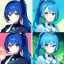 Placeholder: Clear focus, 8k, beautiful lighting, vibrant colors, girl, blue hair, green eyes, ponytail, hair behind the ear,