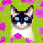 Placeholder: adorable siamese cat, cosmic atmosphere, perfect composition, 8k, super detailed, delicate flowers, complementary colours, intricate details, people