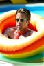 Placeholder: brad pitt sitting in donut swim ring