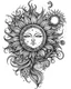 Placeholder: realistic sun tattoo idea, line art, background, vector, svg, black outline on white background, leave plenty of white space beetween lines for coloring, tattoo style, tattoo idea,full body