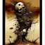 Placeholder: Strychnine totem, abstract surrealism, by Phlegm and Dave McKean, silkscreened mind-bending illustration; warm colors, off-centered fragmented composition, multiple stages of grief, dark shines war,