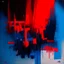 Placeholder: Minimal abstract oil painting of bright coral red and blue. with random words. Brutalist fragments Line sketches. illuminated at night. In the style of Justin Mortimer and Phil Hale and Ashley Wood