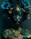 Placeholder: Beautiful young vantablack othica woman portrai, adorned with indonesian jadevine flower teal colourpalimpsest art nouveau voidcore jadevine floral headress, venetian style Golden filigree floral embossed masque wearing venetian palimpsest art nouveau jadevine floral embossed costume dress Golden dust and silver gradient colour, organic bio spinal ribbed detail of palimpsest art nouveau camelia japonica full floral background extremely detailed hyperrealistic maximálist concept portrait art