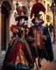 Placeholder: Pareja hombre y mujer con disfraz en el carnaval de Venezia caminando por Venezia mascara vestido has el suelo pantalones obra de arte pintura arte Bauhaus obra de arte hiperdetallada intricadas finamente detallada 8k