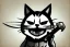 Placeholder: Cat diabolical smiling with a bloody knife with blood. Comic style