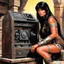 Placeholder: [art by Ray Harryhausen] a youthful Caroline Munro cautiously approaches the weathered and worn console, the most clever ordinateur in the universe. The once gleaming machine now bears the marks of time, covered in a layer of rust and dust that speaks of ages past. Despite its aged appearance, the user is granted access to a realm of knowledge and possibilities beyond her wildest dreams. The power and intelligence contained within this ancient ordinateur are shrouded in mystery, its mechanisms