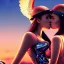 Placeholder: great illustrator, spanish, realistic rendering of a cute spanish girl kissing a beautiful cybergirl. beautiful, simmetric, steampunk style. Helmet with tubes. Girl with wings. Machinery in the background. Robotic bird flying. High details. 4k. unreal engine, sunset