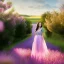 Placeholder: country side A full body portrait very beautiful woman ,smiling, longs hairs,elegant, atmospheric, realistic, cinematic lighting, pink blue light, 8k, galactic atmosphere, flowers