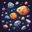 Placeholder: cartoon asteroids