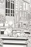 Placeholder: coloring page for kids, Cats on the porch, cartoon style, thick lines, low detail, no shading