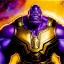 Placeholder: fullbody portrait in oil on canvas of Thanos with Big Golden Hulkbuster armor, intense stare, masterpiece, realistic, intricate detail, sci-fi fantasy style, volumetric lighting, particles, highly detailed ,cinematic , deep colours, 8k, by Robert E Howard