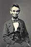 Placeholder: Abraham Lincoln, cleanshaven sitting in a chair holding a top hat, log cabin background vintage photography, beautiful, Tumblr aesthetic, retro vintage style, HD photography, hyperrealism