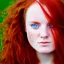 Placeholder: face of a young irish woman head and gaze downcast with fine features and long red hair