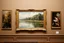 Placeholder: a classic painting on a musiume wall showing a lady standing next a river in coutry side with a luxury frame