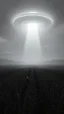Placeholder: A field filled with aliens at the end of the picture a ufo object , cinematic, 8k, in black and white