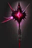 Placeholder: A sorceress evil staff that is a mix colors of red and black crystals and sharp edges, with black aura swirling around it