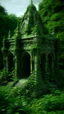 Placeholder: very detailed all Green Ancient temple surrounded by leaves and ivy, medieval, gothic style,