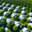 Placeholder: Complex of ten oval cabins, Zaha Hadid style, aerial view, ultra quality, hyper-detailed, digital art, 8k 3D, trees, parking lots, people