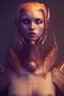 Placeholder:  demon girl cute neck head portrait, warrior costume, village, meditation, cyberpunk, 8k quality