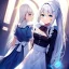 Placeholder: girl, masterpiece, best quality, cinematic lighting, detailed outfit, perfect eyes, long hair, white hair, vibrant blue eyes, maid, ponytail, hairclip, smile,