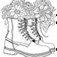 Placeholder: outline art for square cowgirls boots flowers coloring page for kids, classic manga style, anime style, realistic modern cartoon style, white background, sketch style, only use outline, clean line art, no shadows, clear and well outlined