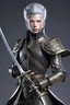 Placeholder: gray hair young adult royal guard swordsman with rapier