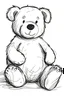 Placeholder: outlines art, bold outlines, clean and clear outlines, no tones color, no detailed art, white background, an adorable teddy bear sitting down with a big smile.