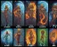 Placeholder: Four doll divine representing each one the four elements: fire, earth, air, and water. Mark Brooks and Dan Mumford comic book art perfect smooth elemental galactic space.