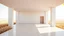 Placeholder: Arquitecturas mínimas: casa de planta libre total en mármol rosa, ubicada en llanura de trigo y viento, con luz de contraluz con partículas, representada en estilo de estilo de render de Clay (modelo blanco). Imagen limpia, esencial, contemplativa, alta calidad.