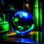 Placeholder: an earth globe looking like a crystal ball on a cushion in a dark room, dark green and blue colors, fantasy atmosphere, photo quality