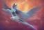 Placeholder: A cat with wings is flying in the sky. 3/4 side view. digital art.