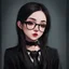 Placeholder: a pretty 18 year old girl, goth aesthetic, glasses, digital art, stylised