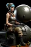 Placeholder: realistic tank girl seat on sphere machanic sputnik