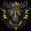 Placeholder: centered crepy stunning dragon head with yellow eyes on black background, dragon looking the camera, dark fantasy, , centered, high detalied, professional, alcohol ink, strong line art, vector graphics, dark mood, realistic, deep colors, cinematic