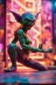 Placeholder: pen outline portrait of rad mad starlord gremlin smashing yoga babe by neon wall , prize winning oil painting,bokeh like f/0.8, tilt-shift lens 8k, high detail, smooth render, down-light, unreal engine