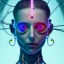 Placeholder: singer Danish MØ face, lumen lighting, led lights, <hanging wires> many wires connected to the head<perfect pupil> <cyborg> <garage> <sci-fi futuristic>