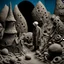 Placeholder: Tim Burton and Max Ernst odd creepy landscape made of modeling clay, gothic