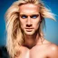 Placeholder: masterpiece, best quality, man, blue eyes, fluorescent, blond flutter hair, highly detailed body, sun light, 4K, RAW, depth of field, high contrast, realistic details, 150mm