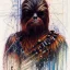 Placeholder: photorealistic and intricate portrait of chewbacca in star wars by Carne Griffiths, wearing beskar armor, deep dark colors, hyperdetailed, 32K, oil on canvas,