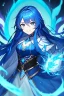 Placeholder: girl, masterpiece, best quality, cinematic lighting, detailed outfit, vibrant colors, perfect eyes, blue hair, long hair, blue eyes, blue fire magic, smile, angry,